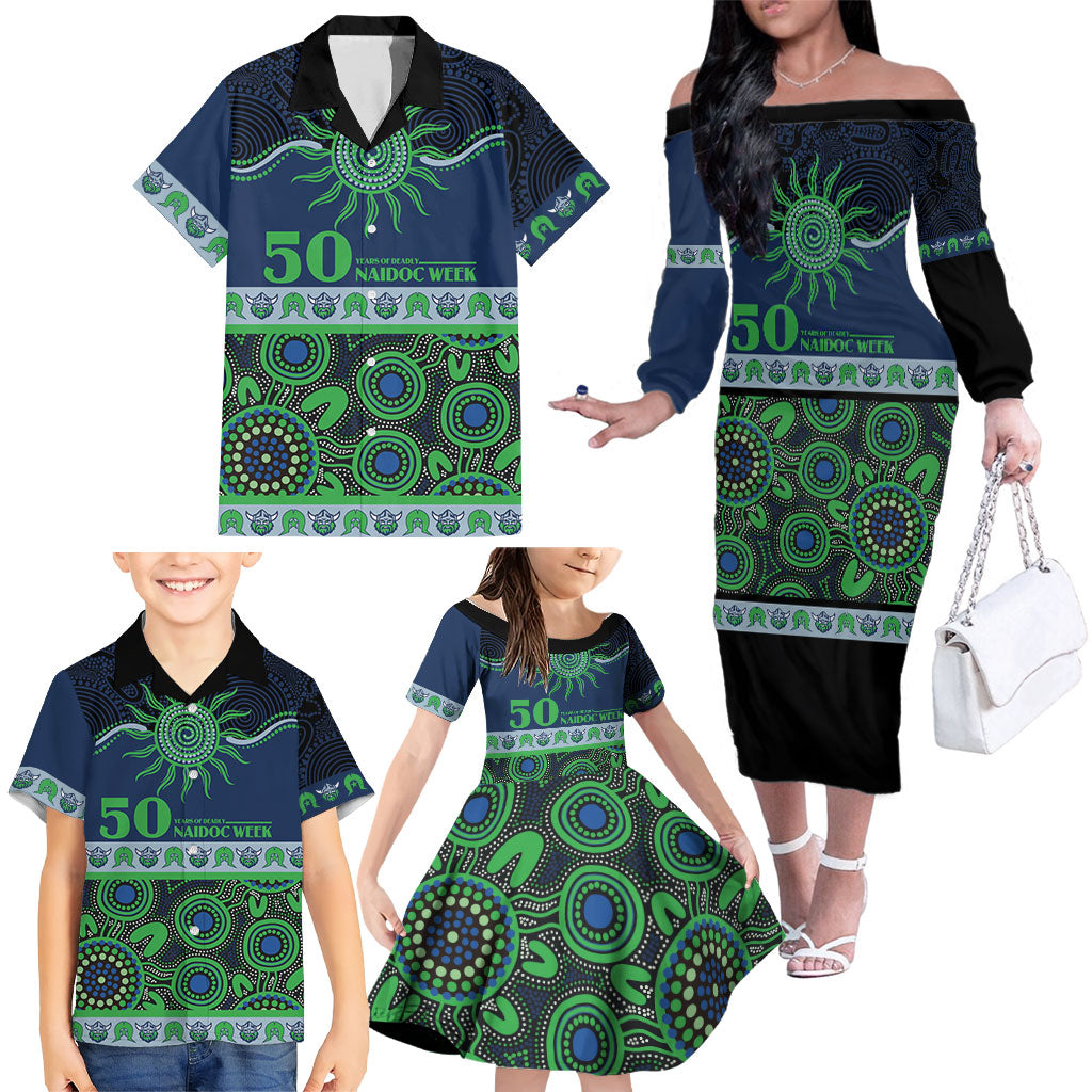 Raiders NAIDOC Week Personalised Family Matching Off The Shoulder Long Sleeve Dress and Hawaiian Shirt Aboriginal Torres Strait Islanders Vibe