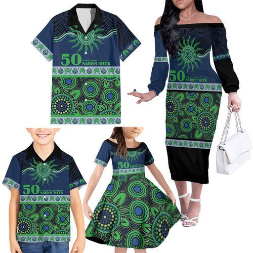 Raiders NAIDOC Week Personalised Family Matching Off The Shoulder Long Sleeve Dress and Hawaiian Shirt Aboriginal Torres Strait Islanders Vibe