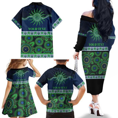 Raiders NAIDOC Week Personalised Family Matching Off The Shoulder Long Sleeve Dress and Hawaiian Shirt Aboriginal Torres Strait Islanders Vibe