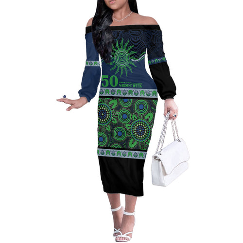 Raiders NAIDOC Week Personalised Family Matching Off The Shoulder Long Sleeve Dress and Hawaiian Shirt Aboriginal Torres Strait Islanders Vibe
