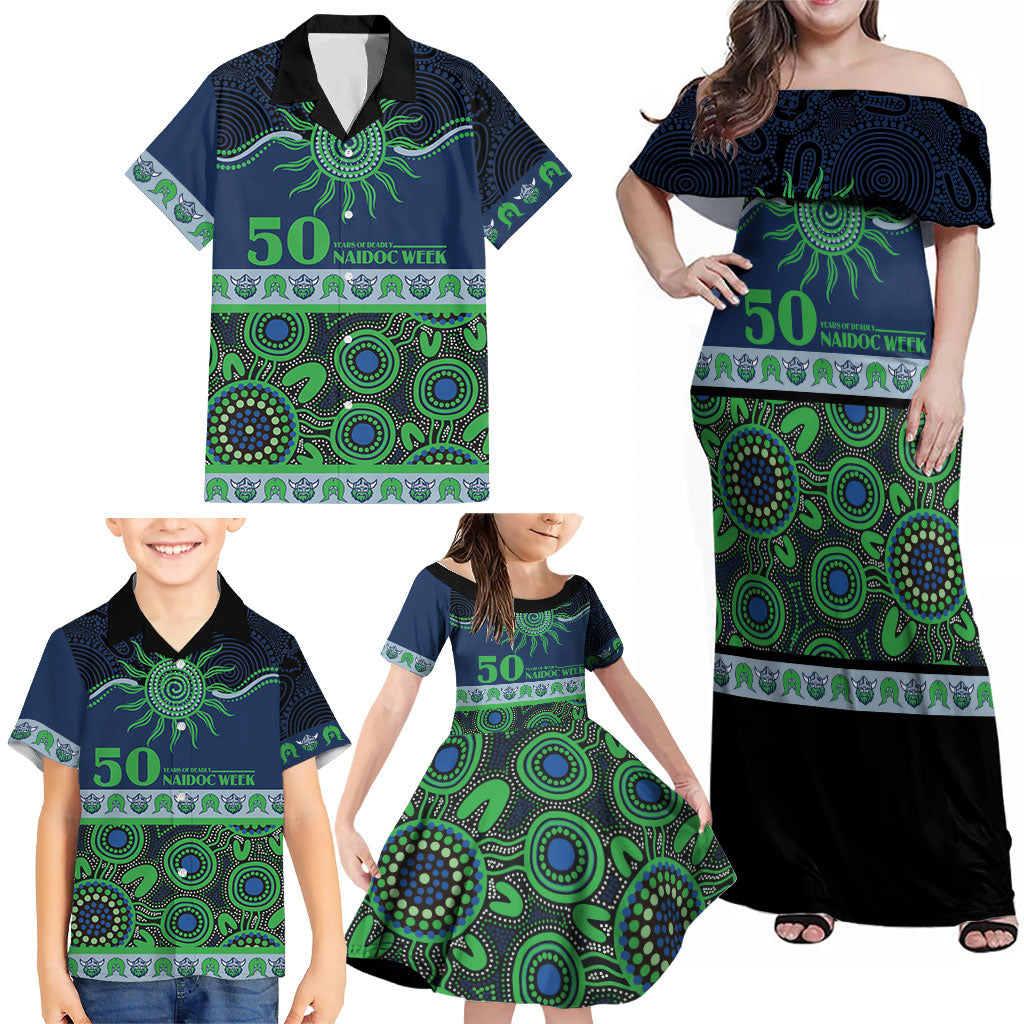 Raiders NAIDOC Week Personalised Family Matching Off Shoulder Maxi Dress and Hawaiian Shirt Aboriginal Torres Strait Islanders Vibe