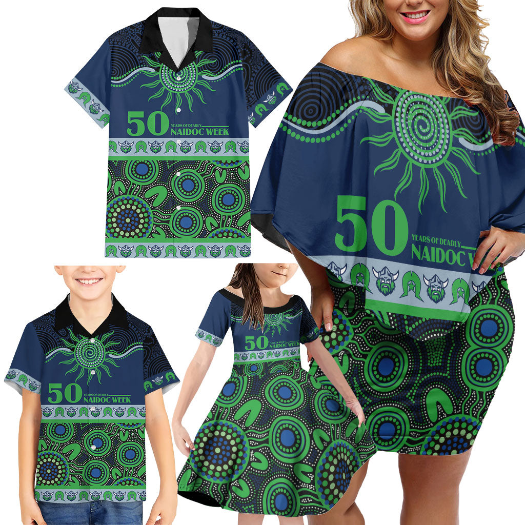 Raiders NAIDOC Week Personalised Family Matching Off Shoulder Short Dress and Hawaiian Shirt Aboriginal Torres Strait Islanders Vibe