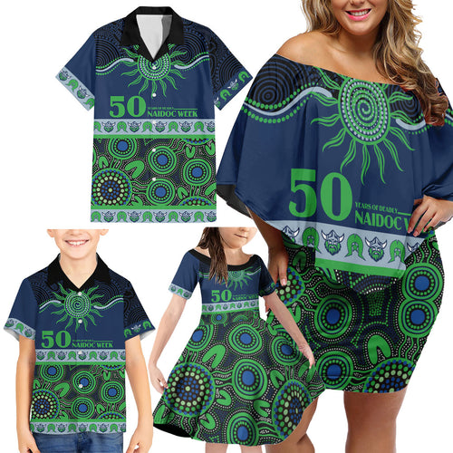 Raiders NAIDOC Week Personalised Family Matching Off Shoulder Short Dress and Hawaiian Shirt Aboriginal Torres Strait Islanders Vibe