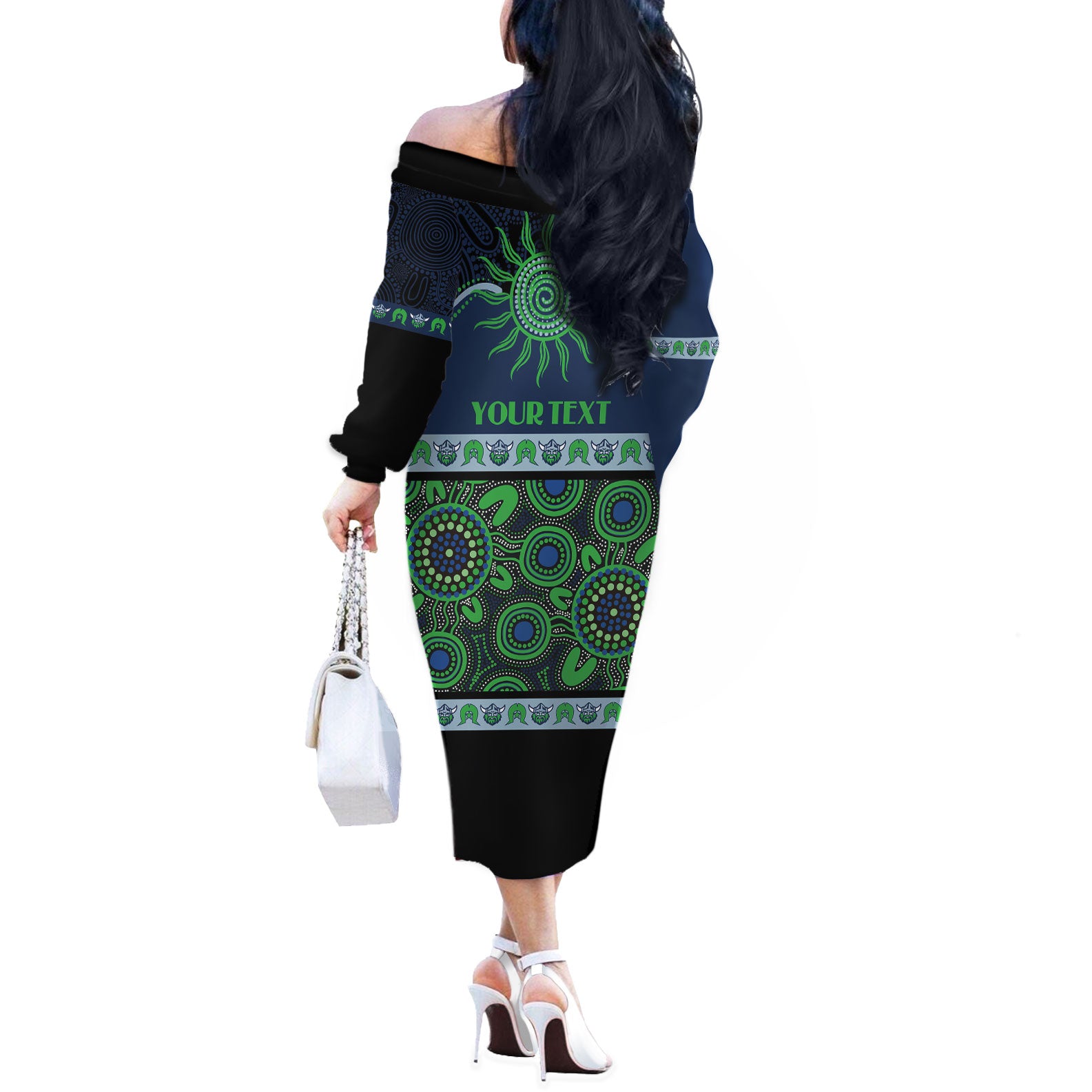 Raiders NAIDOC Week Personalised Off The Shoulder Long Sleeve Dress Aboriginal Torres Strait Islanders Vibe