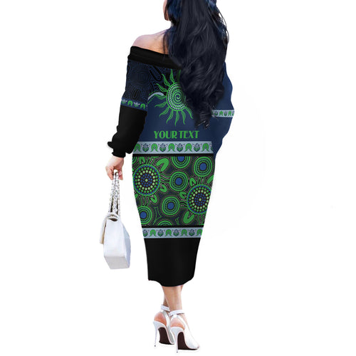 Raiders NAIDOC Week Personalised Off The Shoulder Long Sleeve Dress Aboriginal Torres Strait Islanders Vibe