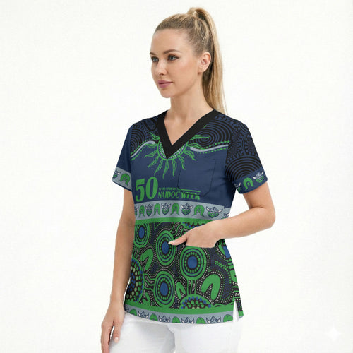 Raiders NAIDOC Week Personalised Scrub Top Aboriginal Torres Strait Islanders Vibe