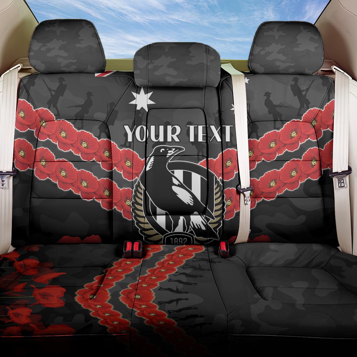Custom Magpies Football Back Car Seat Cover ANZAC Lest We Forget