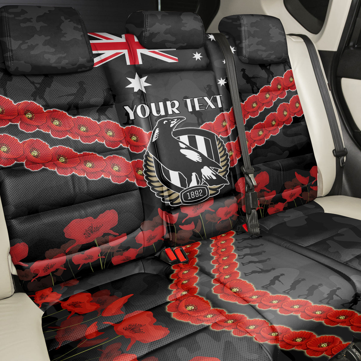 Custom Magpies Football Back Car Seat Cover ANZAC Lest We Forget