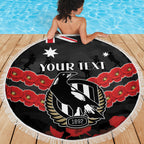 Custom Magpies Football Beach Blanket ANZAC Lest We Forget