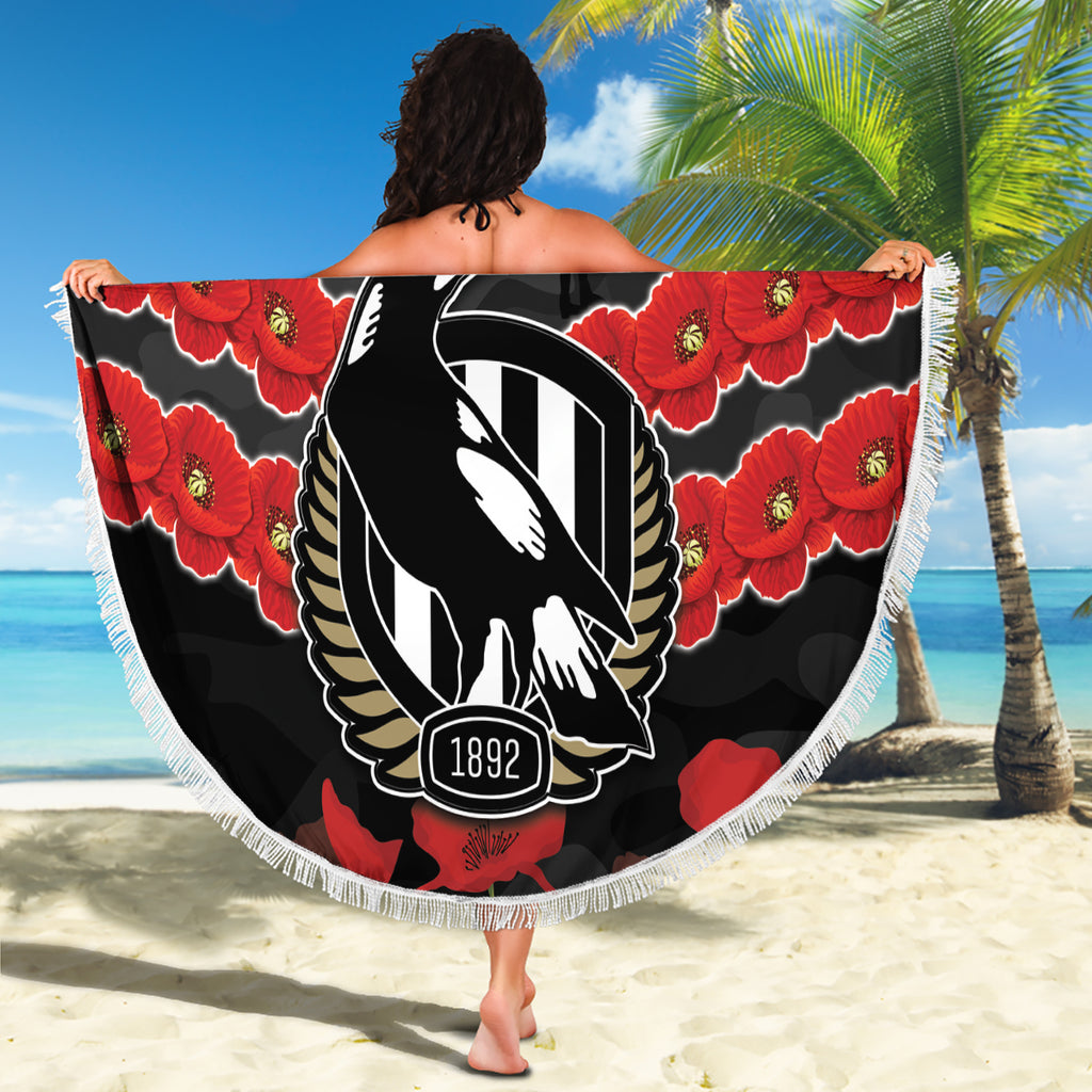 Custom Magpies Football Beach Blanket ANZAC Lest We Forget