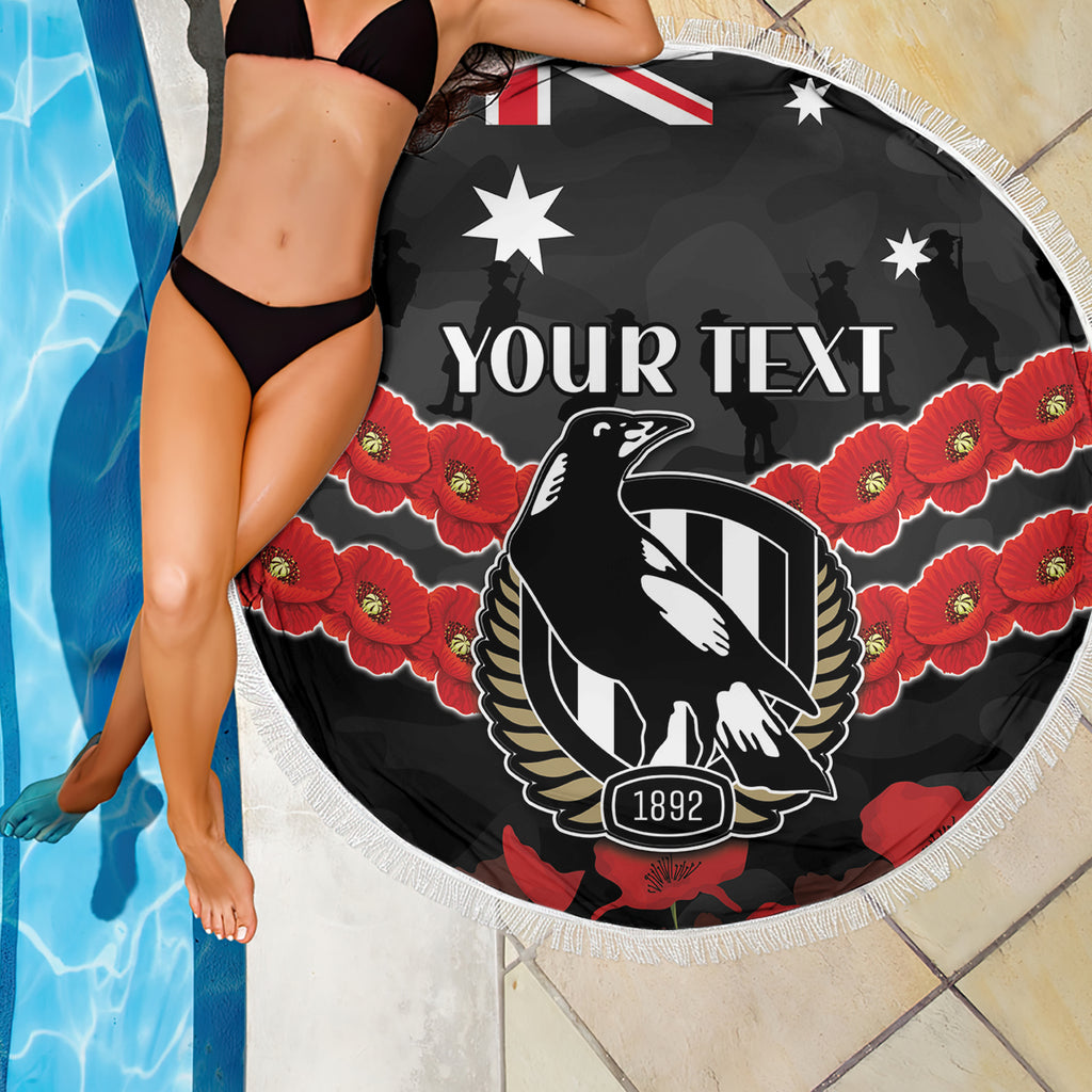 Custom Magpies Football Beach Blanket ANZAC Lest We Forget