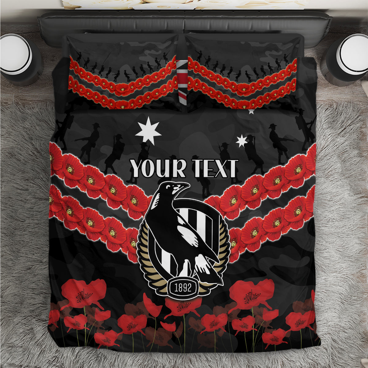 Custom Magpies Football Bedding Set ANZAC Lest We Forget