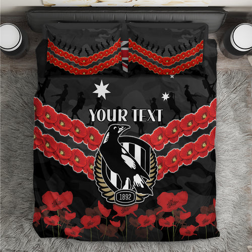 Custom Magpies Football Bedding Set ANZAC Lest We Forget
