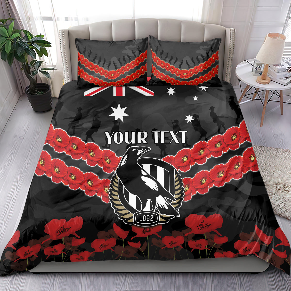 Custom Magpies Football Bedding Set ANZAC Lest We Forget