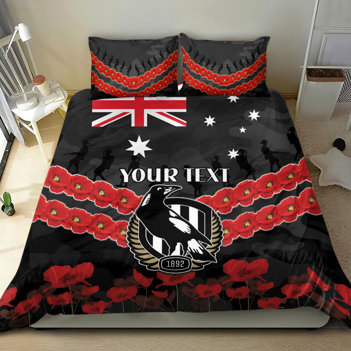 Custom Magpies Football Bedding Set ANZAC Lest We Forget