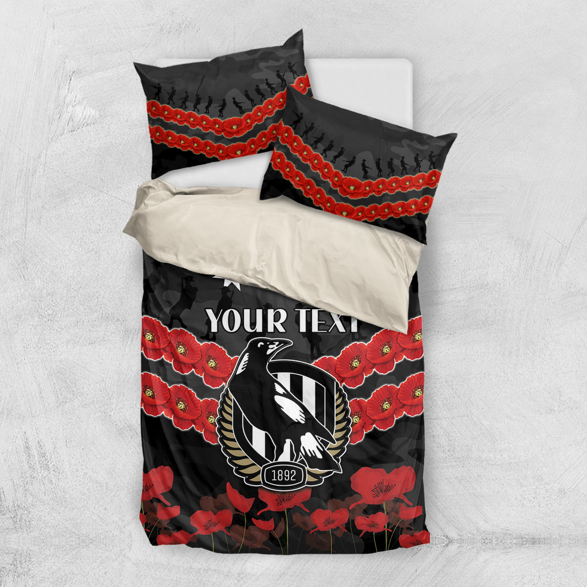 Custom Magpies Football Bedding Set ANZAC Lest We Forget