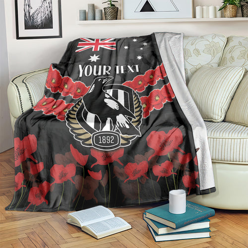Custom Magpies Football Blanket ANZAC Lest We Forget