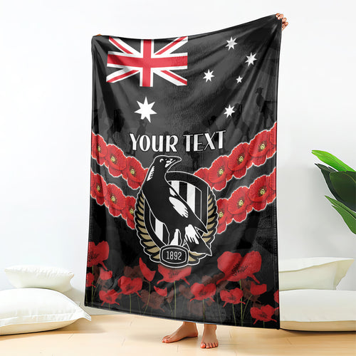 Custom Magpies Football Blanket ANZAC Lest We Forget