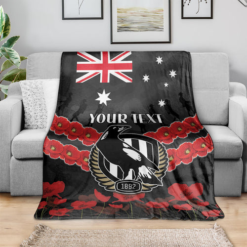 Custom Magpies Football Blanket ANZAC Lest We Forget