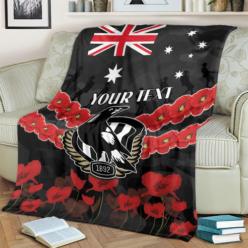 Custom Magpies Football Blanket ANZAC Lest We Forget