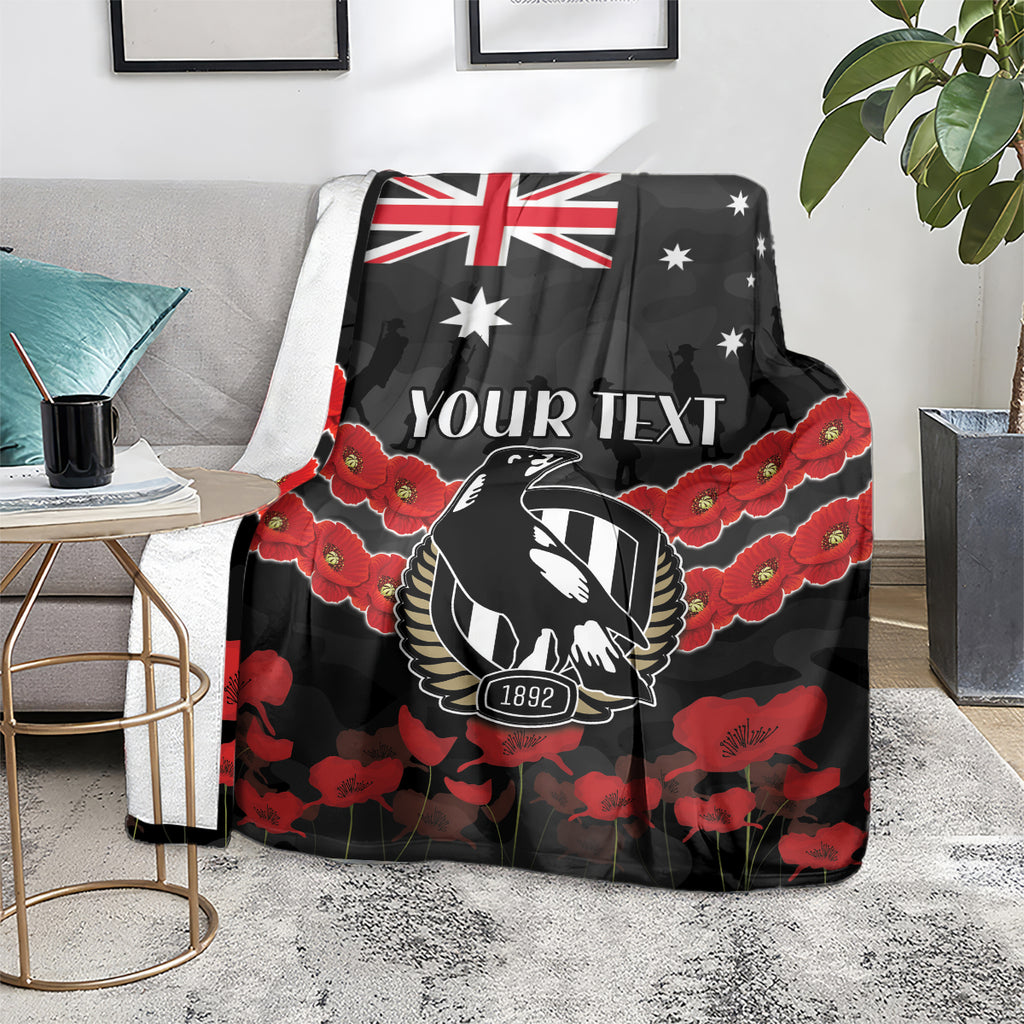 Custom Magpies Football Blanket ANZAC Lest We Forget