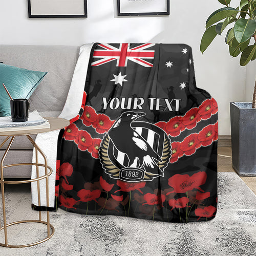 Custom Magpies Football Blanket ANZAC Lest We Forget