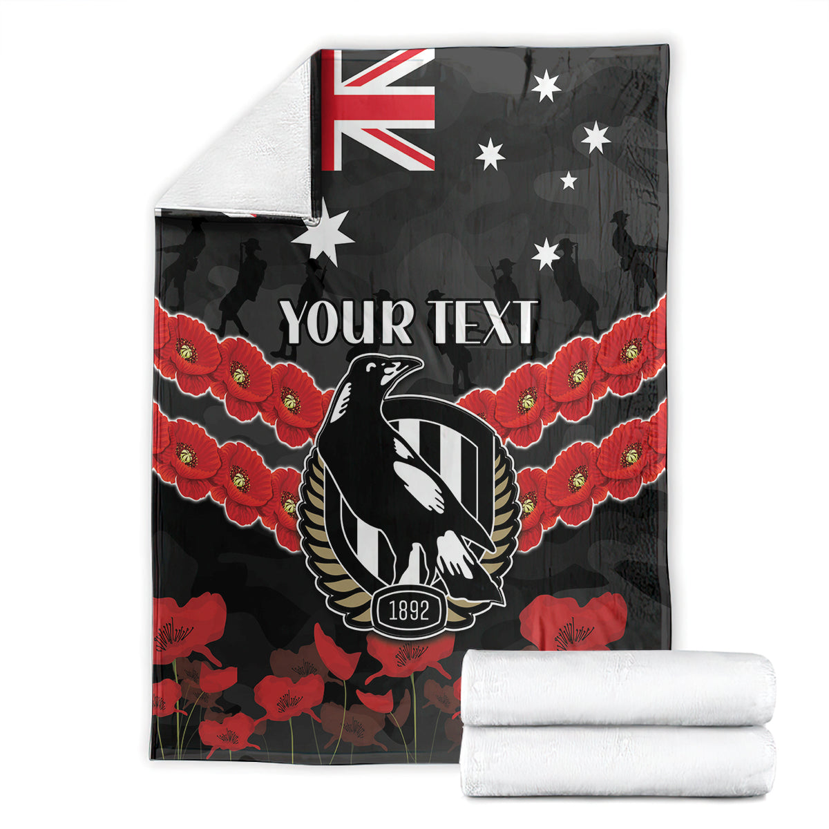 Custom Magpies Football Blanket ANZAC Lest We Forget