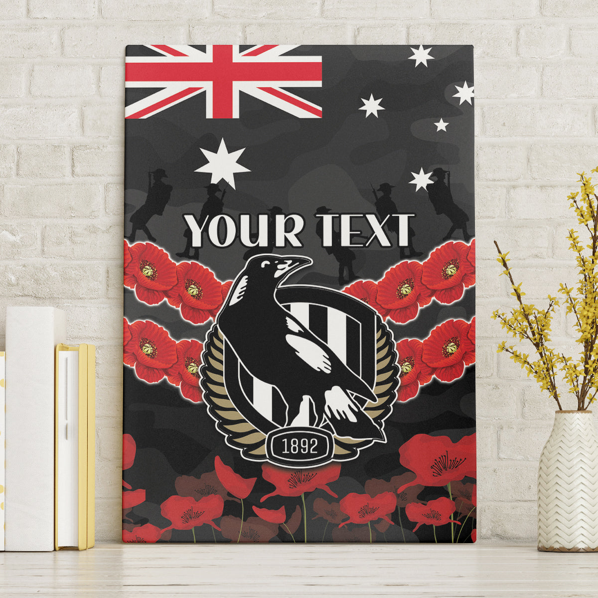 Custom Magpies Football Canvas Wall Art ANZAC Lest We Forget