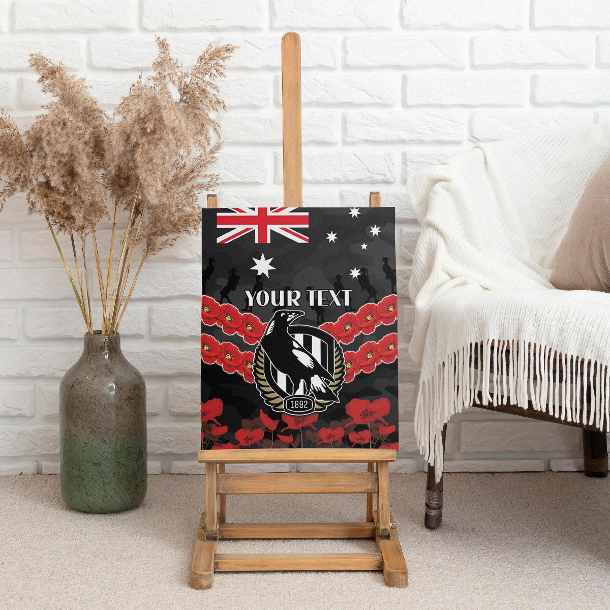 Custom Magpies Football Canvas Wall Art ANZAC Lest We Forget