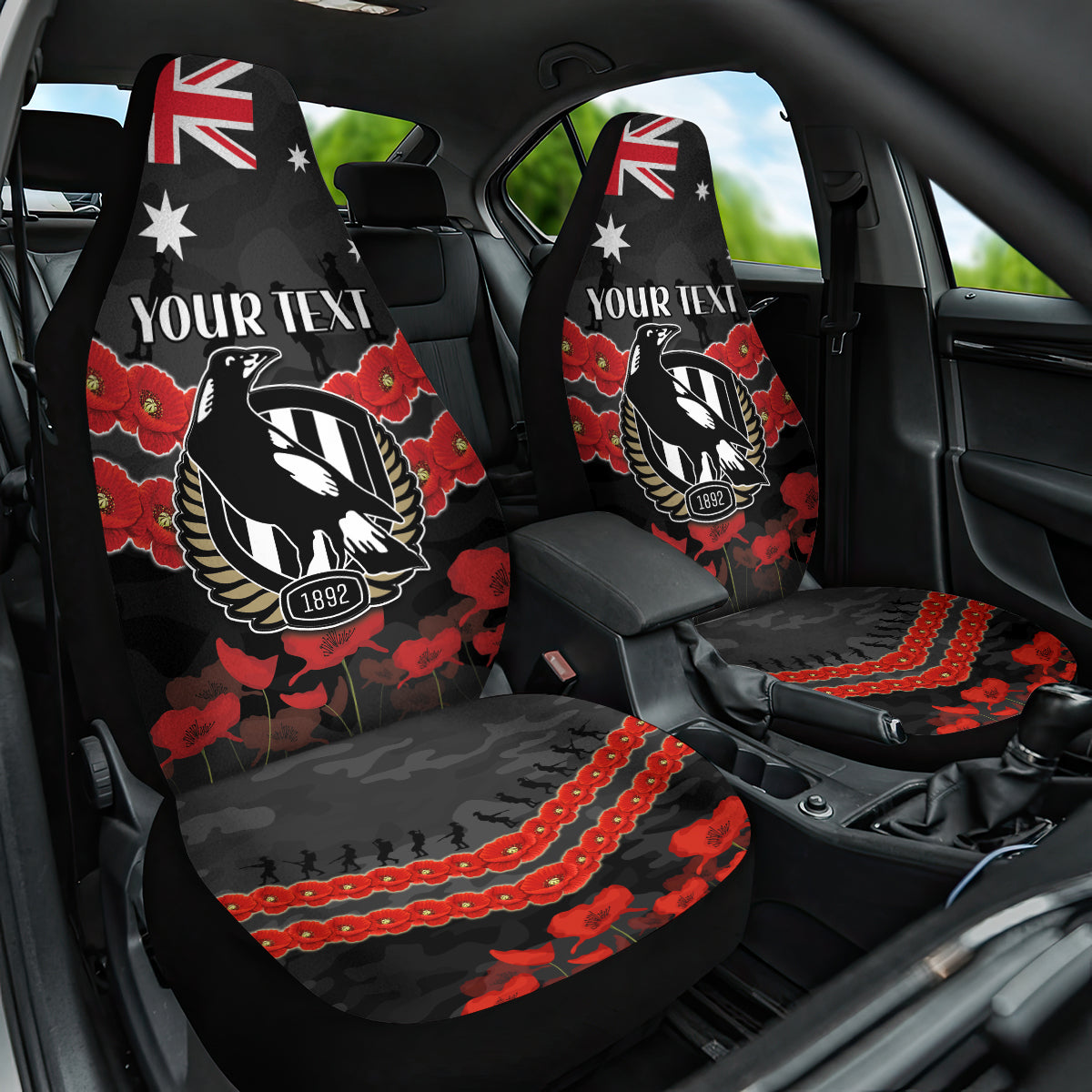 Custom Magpies Football Car Seat Cover ANZAC Lest We Forget