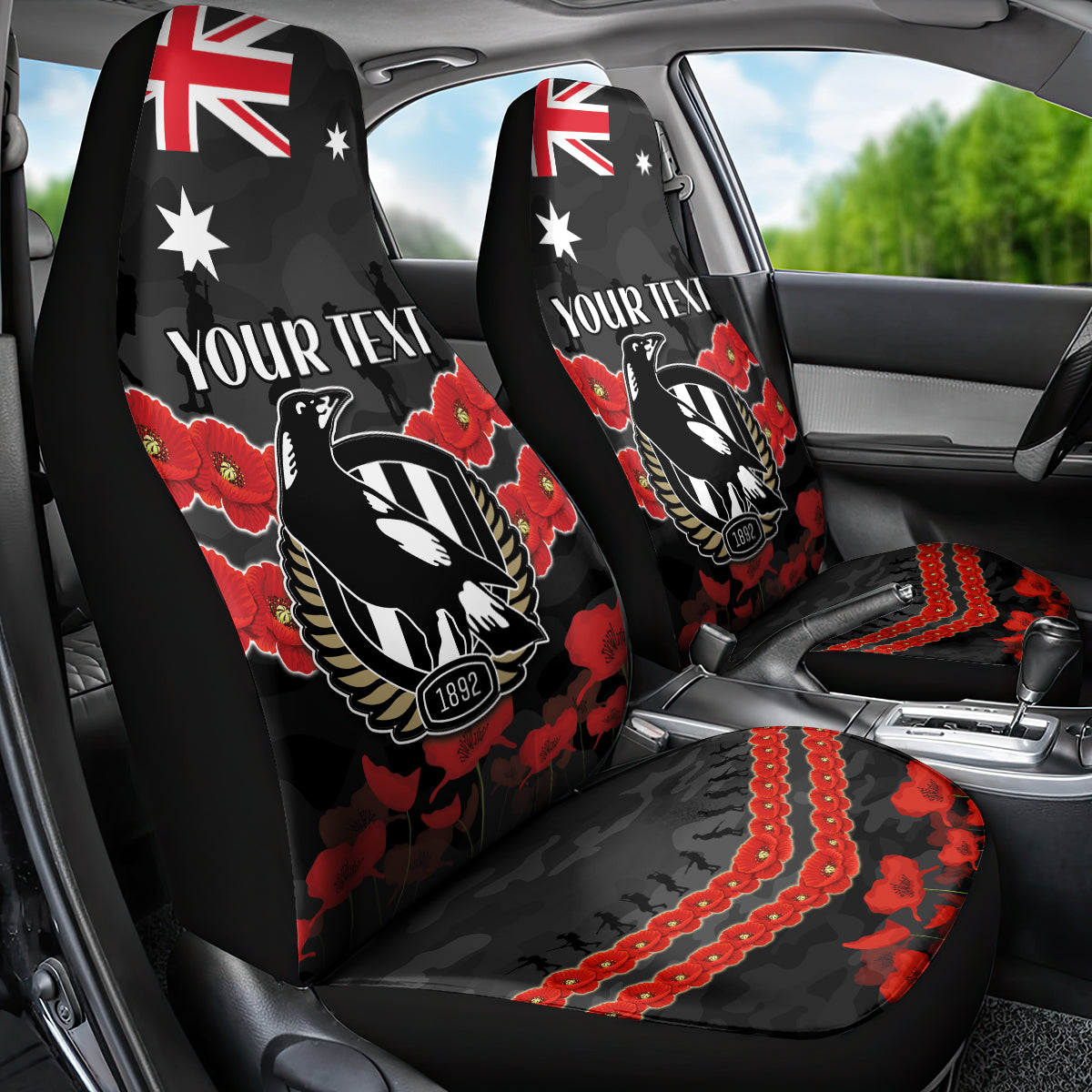 Custom Magpies Football Car Seat Cover ANZAC Lest We Forget