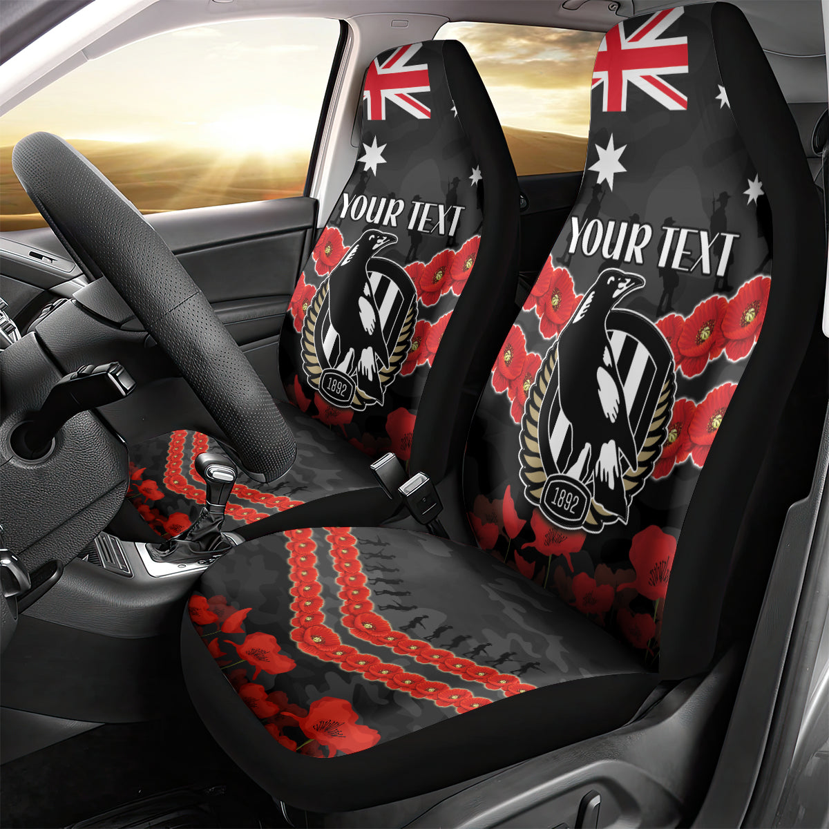 Custom Magpies Football Car Seat Cover ANZAC Lest We Forget