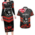 Custom Magpies Football Couples Matching Long Sleeve Bodycon Dress and Hawaiian Shirt ANZAC Lest We Forget