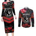 Custom Magpies Football Couples Matching Long Sleeve Bodycon Dress and Long Sleeve Button Shirt ANZAC Lest We Forget