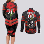Custom Magpies Football Couples Matching Long Sleeve Bodycon Dress and Long Sleeve Button Shirt ANZAC Lest We Forget