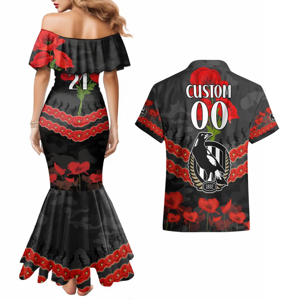 Custom Magpies Football Couples Matching Mermaid Dress and Hawaiian Shirt ANZAC Lest We Forget