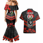 Custom Magpies Football Couples Matching Mermaid Dress and Hawaiian Shirt ANZAC Lest We Forget