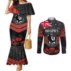 Custom Magpies Football Couples Matching Mermaid Dress and Long Sleeve Button Shirt ANZAC Lest We Forget
