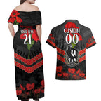 Custom Magpies Football Couples Matching Off Shoulder Maxi Dress and Hawaiian Shirt ANZAC Lest We Forget