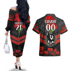 Custom Magpies Football Couples Matching Off The Shoulder Long Sleeve Dress and Hawaiian Shirt ANZAC Lest We Forget