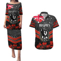 Custom Magpies Football Couples Matching Puletasi and Hawaiian Shirt ANZAC Lest We Forget