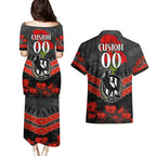 Custom Magpies Football Couples Matching Puletasi and Hawaiian Shirt ANZAC Lest We Forget