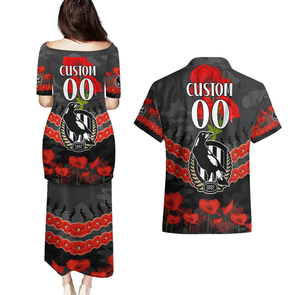 Custom Magpies Football Couples Matching Puletasi and Hawaiian Shirt ANZAC Lest We Forget