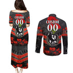 Custom Magpies Football Couples Matching Puletasi and Long Sleeve Button Shirt ANZAC Lest We Forget