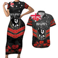 Custom Magpies Football Couples Matching Short Sleeve Bodycon Dress and Hawaiian Shirt ANZAC Lest We Forget