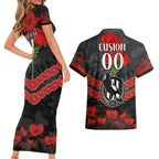 Custom Magpies Football Couples Matching Short Sleeve Bodycon Dress and Hawaiian Shirt ANZAC Lest We Forget