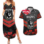Custom Magpies Football Couples Matching Summer Maxi Dress and Hawaiian Shirt ANZAC Lest We Forget