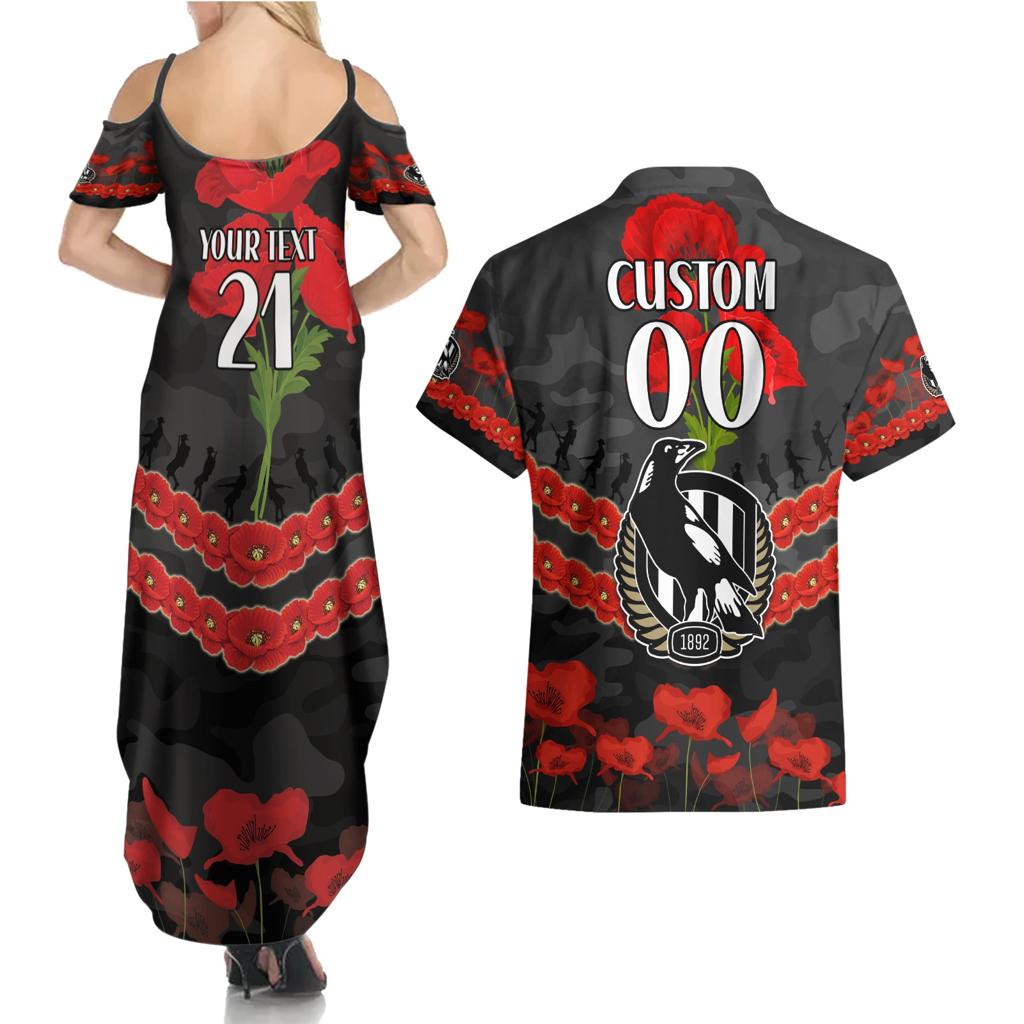 Custom Magpies Football Couples Matching Summer Maxi Dress and Hawaiian Shirt ANZAC Lest We Forget