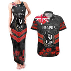 Custom Magpies Football Couples Matching Tank Maxi Dress and Hawaiian Shirt ANZAC Lest We Forget