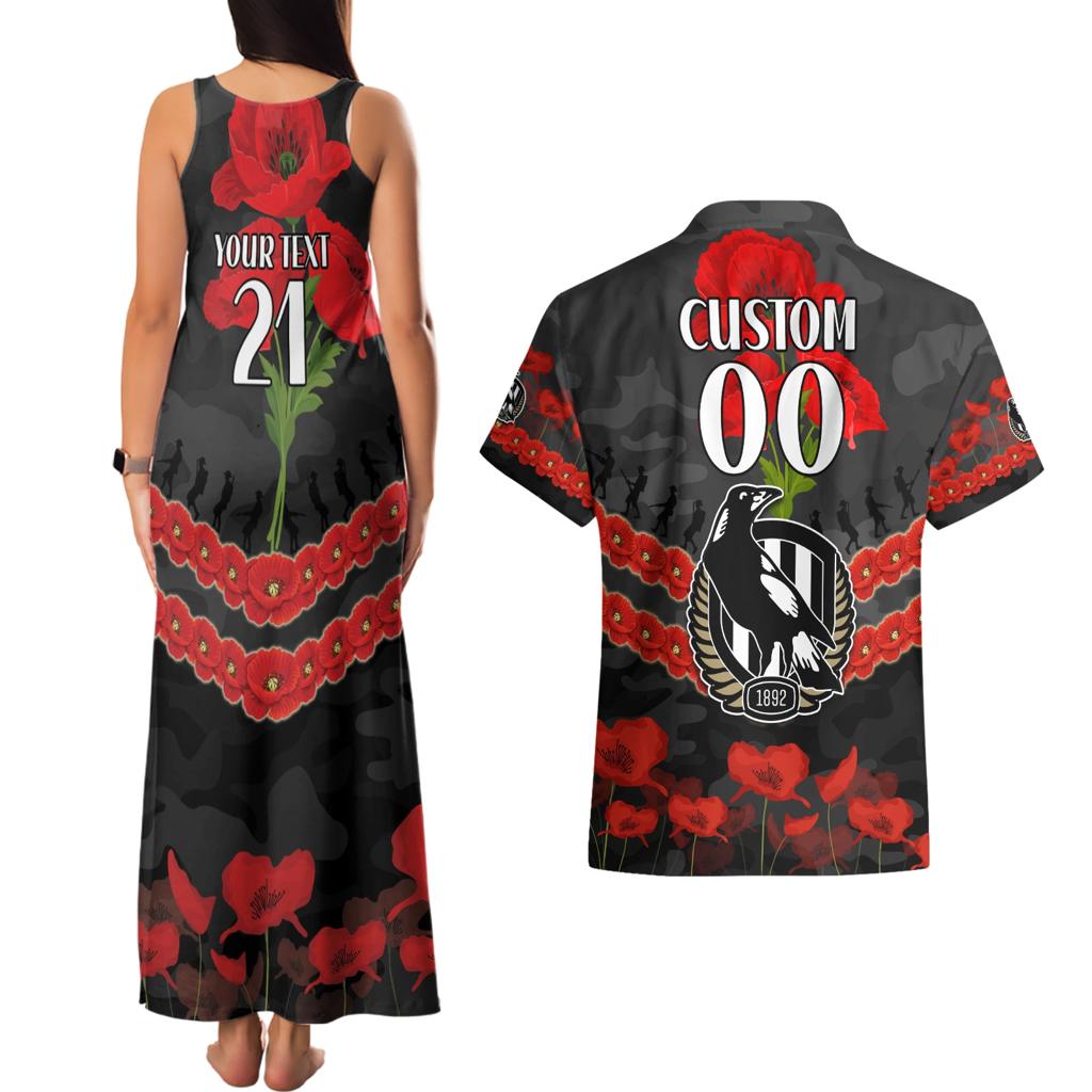 Custom Magpies Football Couples Matching Tank Maxi Dress and Hawaiian Shirt ANZAC Lest We Forget